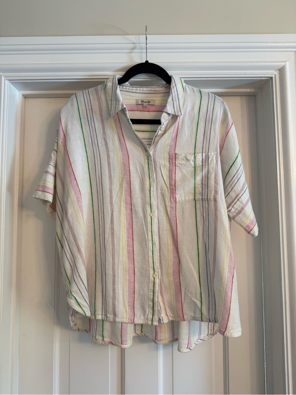 Madewell White Button-Up with Colorful Stripes